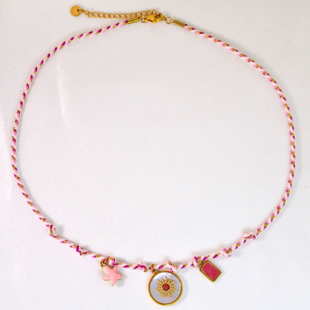 Olivenorma Colorful Braided Rope Natural Stone Pendant Necklace - Nacre & Rhodonite Necklace - image 33
