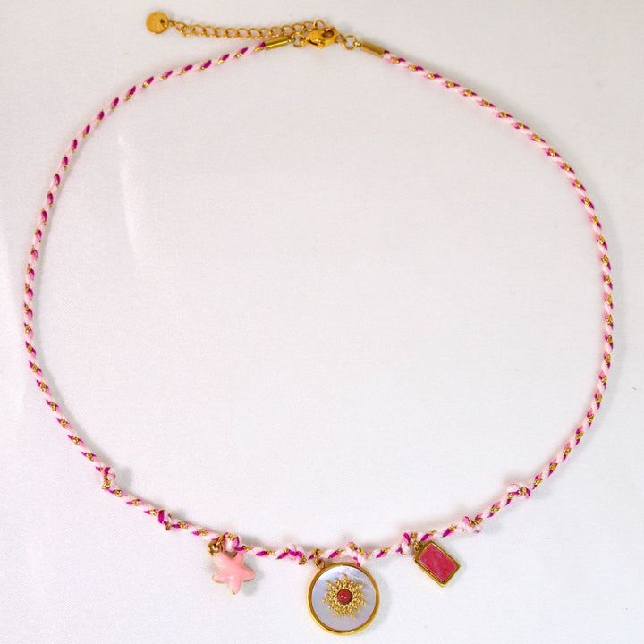Olivenorma Colorful Braided Rope Natural Stone Pendant Necklace - Nacre & Rhodonite Necklace - image 33