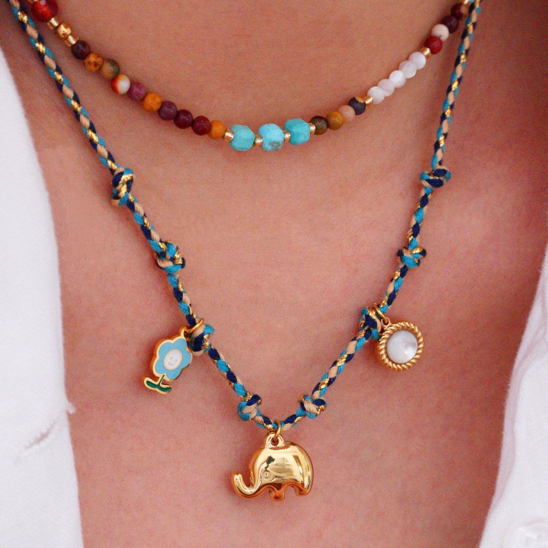 Olivenorma Colorful Braided Rope Natural Stone Pendant Necklace - image 11