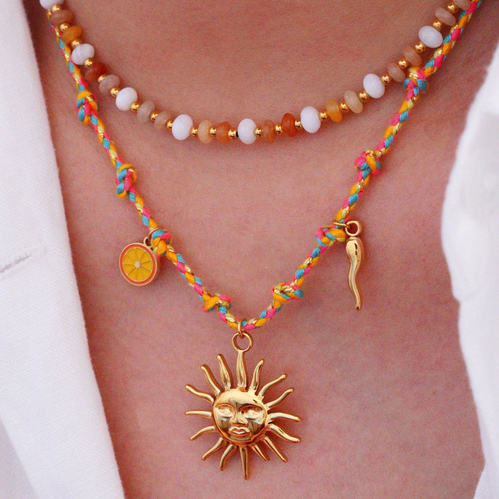 Olivenorma Colorful Braided Rope Natural Stone Pendant Necklace - image 19