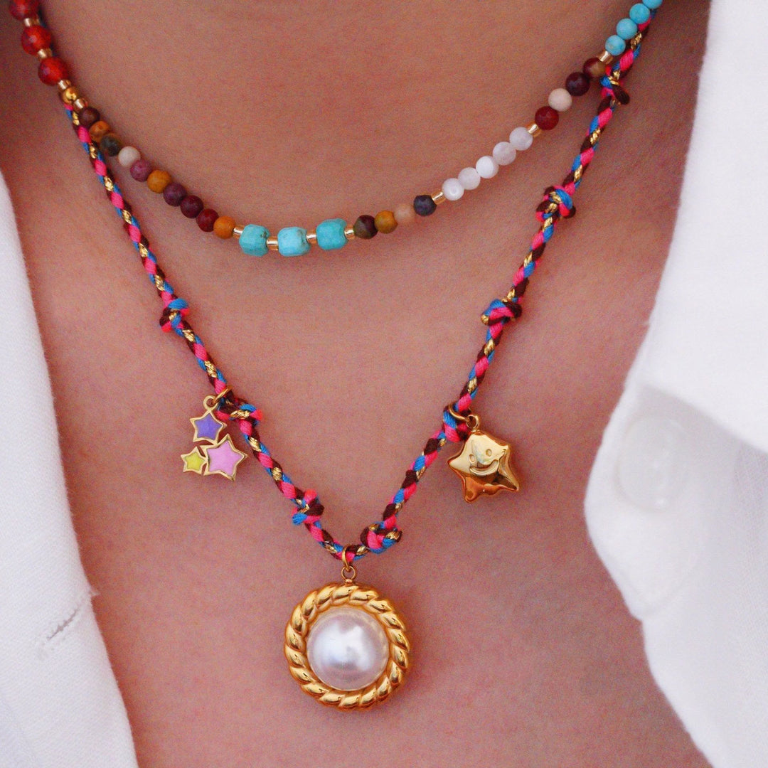 Olivenorma Colorful Braided Rope Natural Stone Pendant Necklace - image 25