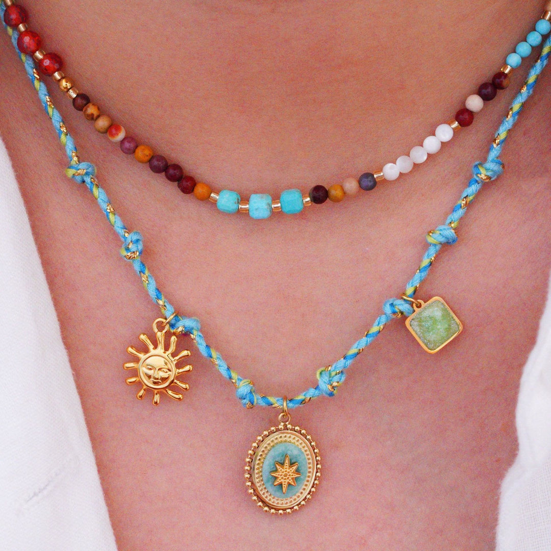 Olivenorma Colorful Braided Rope Natural Stone Pendant Necklace - image 17