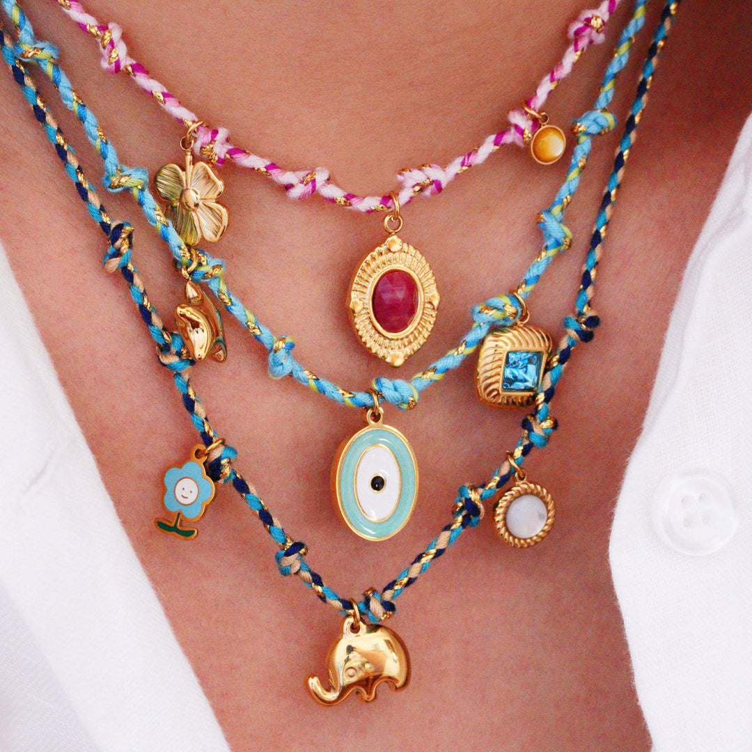 Olivenorma Colorful Braided Rope Natural Stone Pendant Necklace - image 0