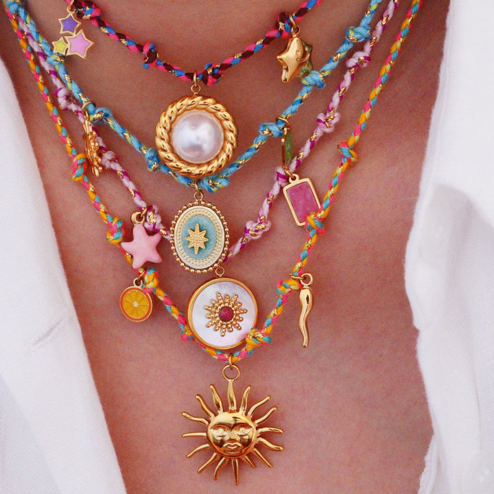 Olivenorma Colorful Braided Rope Natural Stone Pendant Necklace - image 45