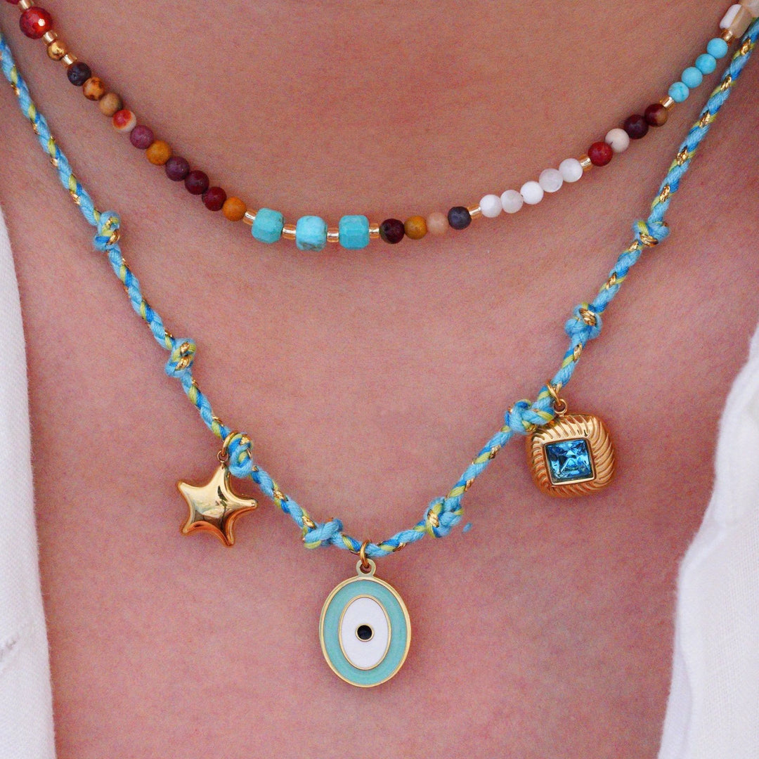 Olivenorma Colorful Braided Rope Natural Stone Pendant Necklace - image 8