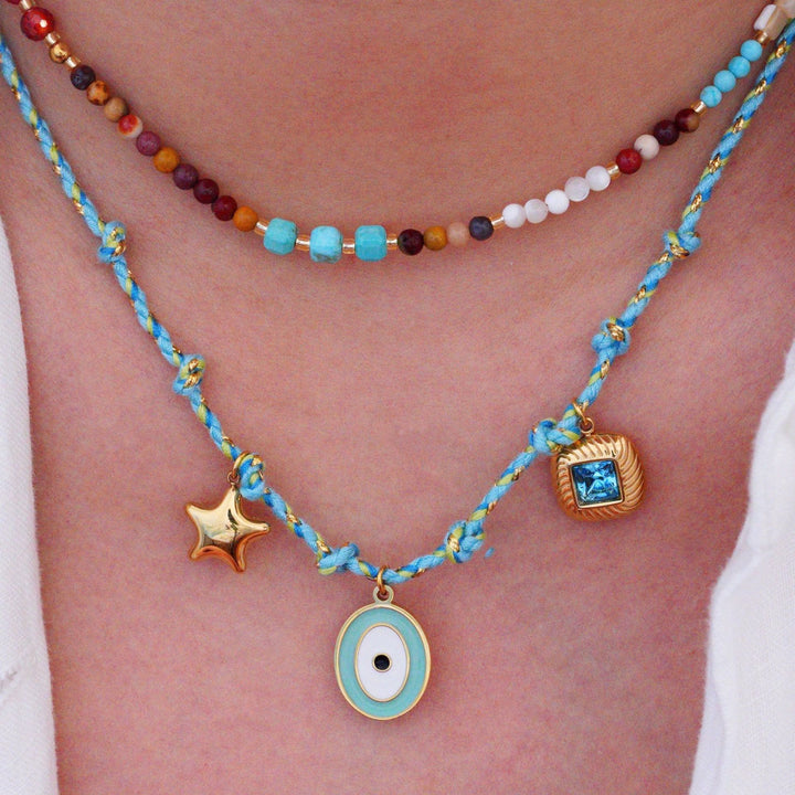 Olivenorma Colorful Braided Rope Natural Stone Pendant Necklace - image 8