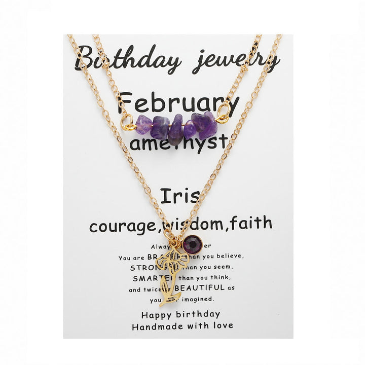 Olivenorma Natural Stone Birth Flower Birthstone Necklace - February-Amethyst - image 4