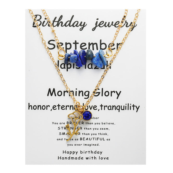 Olivenorma Natural Stone Birth Flower Birthstone Necklace - September-Lapis Lazuli - image 18
