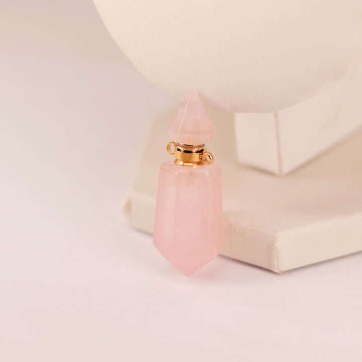 Olivenorma Hexagonal Column Essential Oil Diffuser Bottle Necklace - Rose Quartz - Silver - image 24
