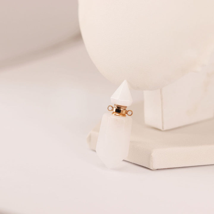 Olivenorma Hexagonal Column Essential Oil Diffuser Bottle Necklace - White Jade - Silver - image 30