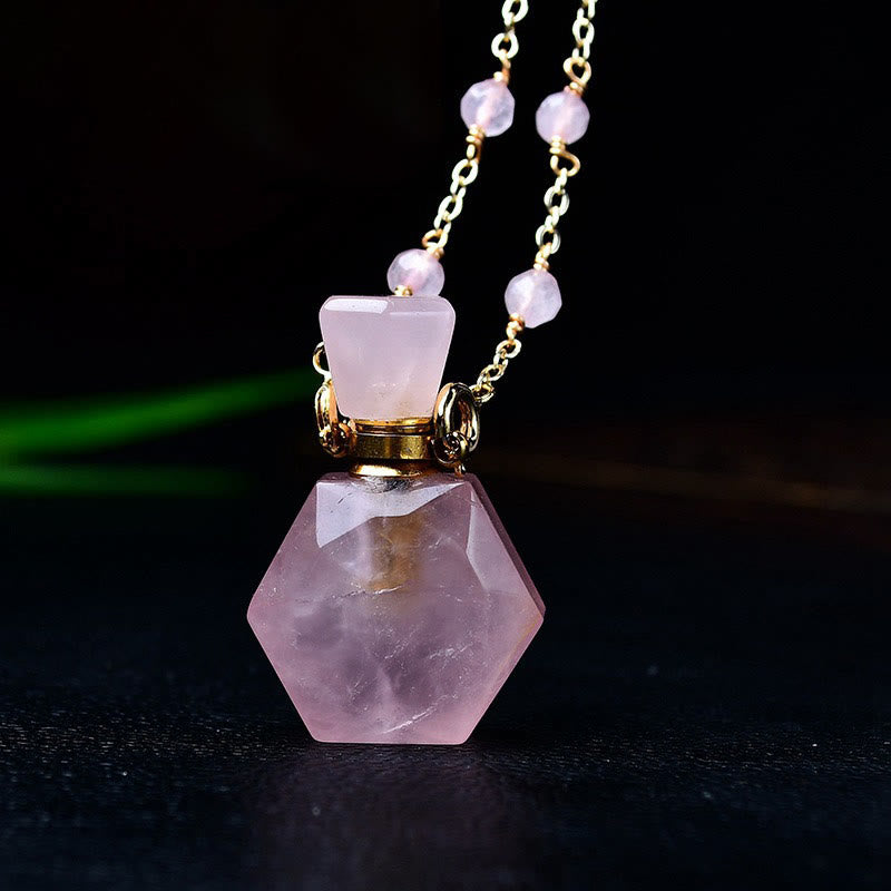 Olivenorma Natural Stone Essential Oil Diffuser Bottle Necklace - Rose Quartz#1 - image 12