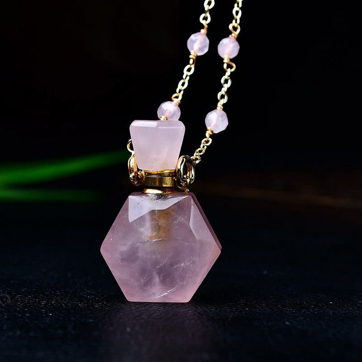 Olivenorma Natural Stone Essential Oil Diffuser Bottle Necklace - Rose Quartz#1 - image 12