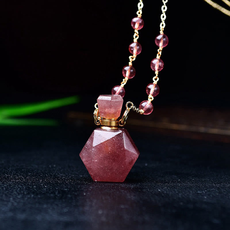 Olivenorma Natural Stone Essential Oil Diffuser Bottle Necklace - Strawberry Quartz - image 19