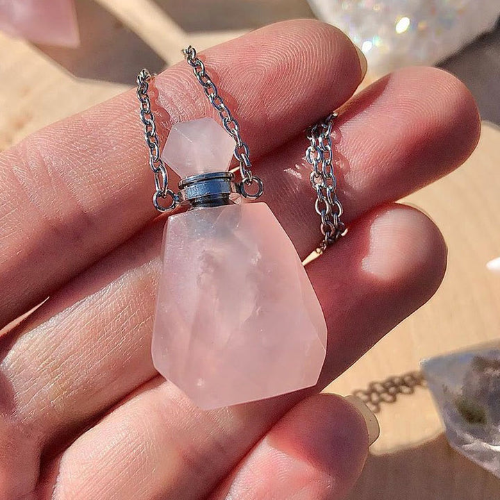 Olivenorma Crystal Essential Oil Diffuser Perfume Bottle Necklace - Rose Quartz - image 18