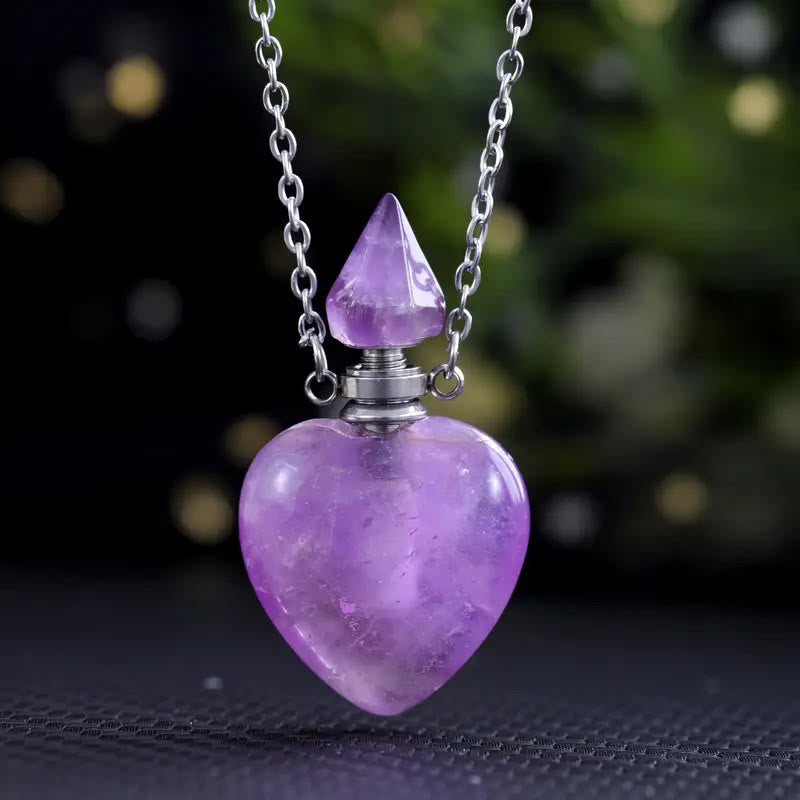 Olivenorma Crystal Essential Oil Diffuser Love Bottle Necklace - Amethyst - Gold Chain - image 1