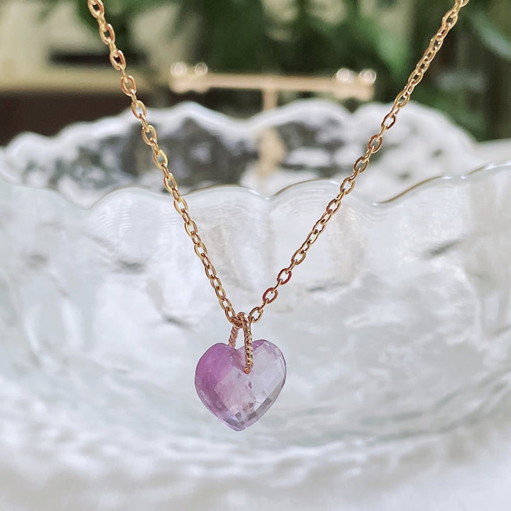 Olivenorma Natural Crystal Heart Cut Titanium Steel Necklace - Amethyst - image 4