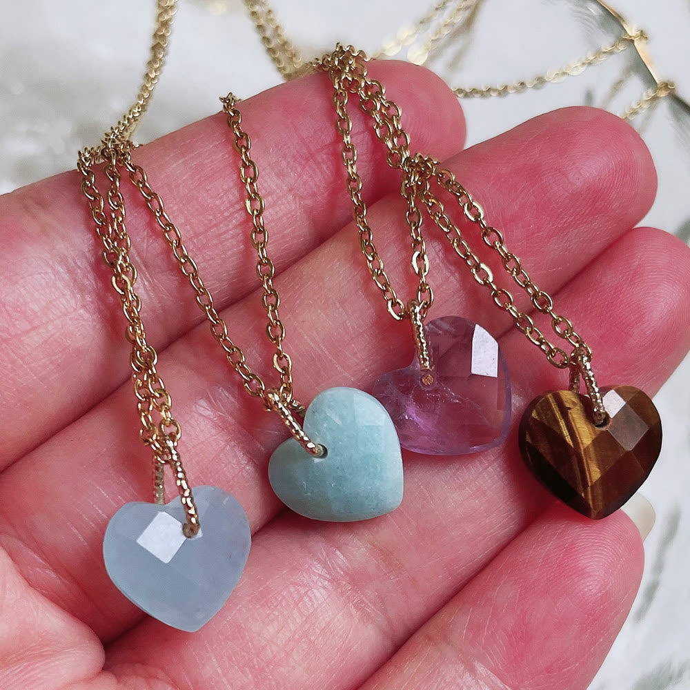 Olivenorma Natural Crystal Heart Cut Titanium Steel Necklace - image 29