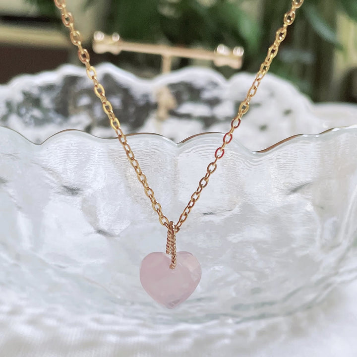 Olivenorma Natural Crystal Heart Cut Titanium Steel Necklace - Rose Quartz - image 20
