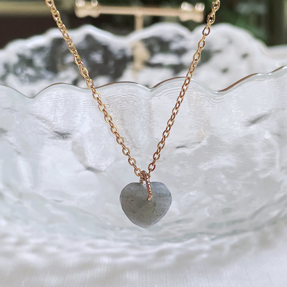 Olivenorma Natural Crystal Heart Cut Titanium Steel Necklace - Labradorite - image 14