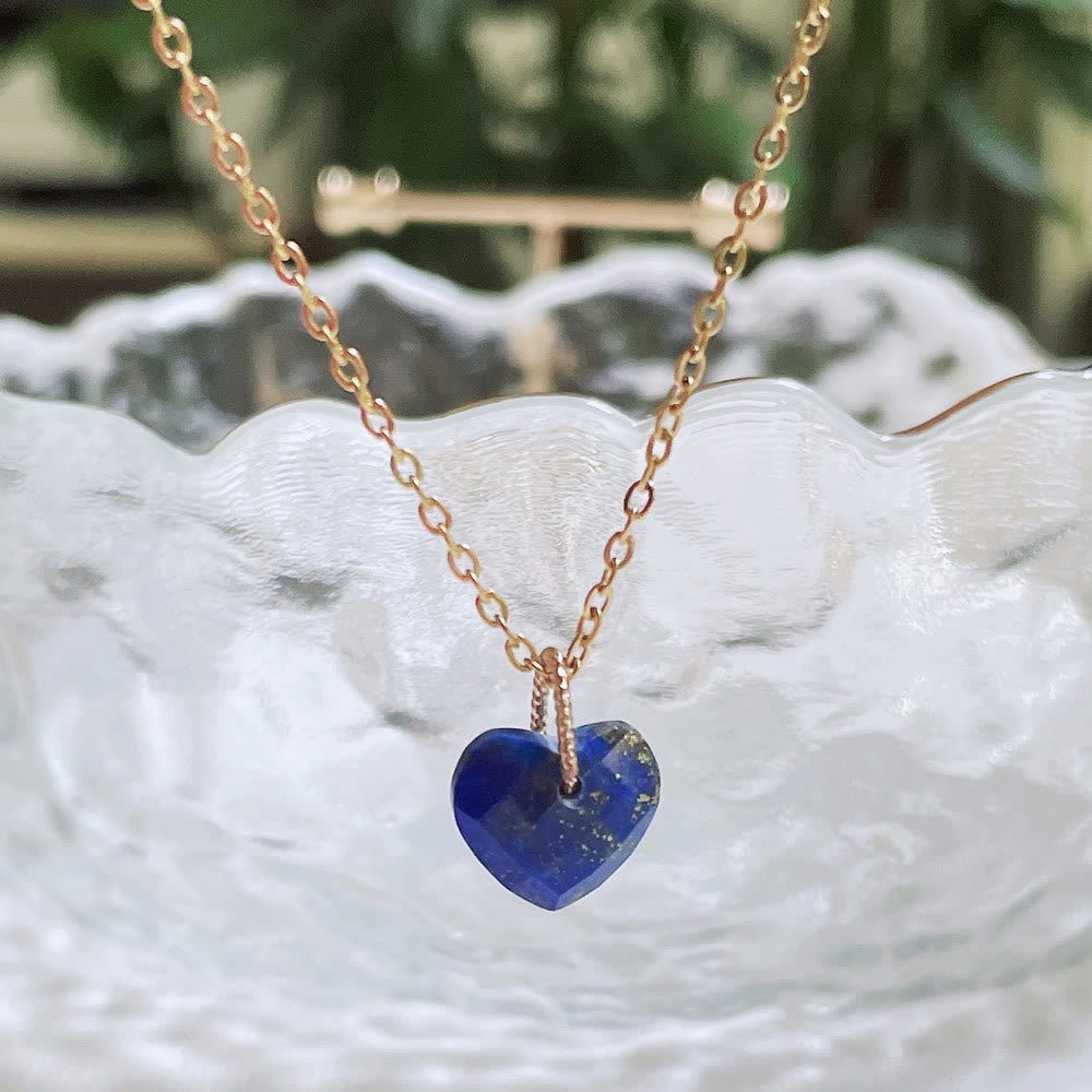 Olivenorma Natural Crystal Heart Cut Titanium Steel Necklace - Lapis Lazuli - image 16