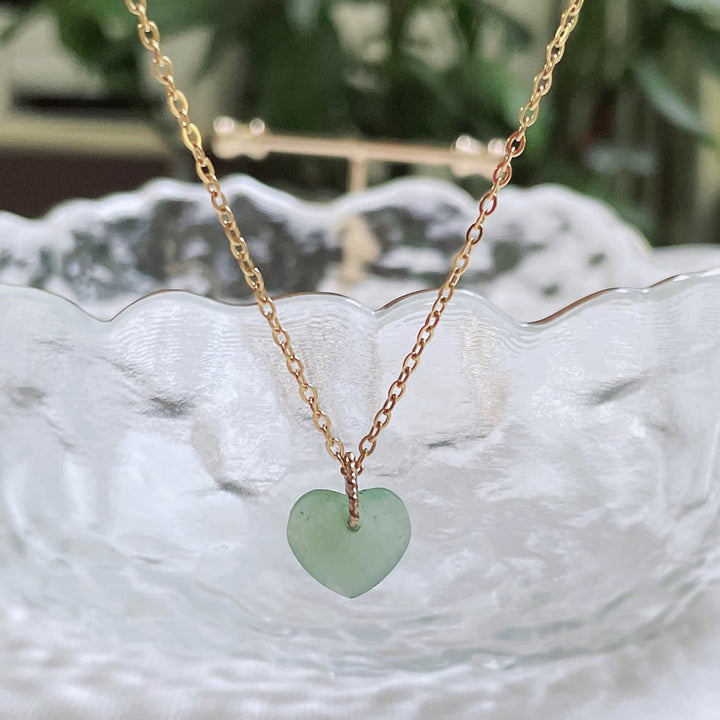 Olivenorma Natural Crystal Heart Cut Titanium Steel Necklace - Green Aventurine - image 10