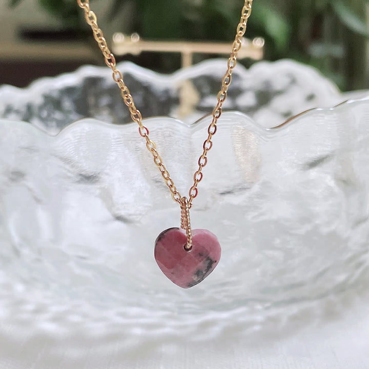 Olivenorma Natural Crystal Heart Cut Titanium Steel Necklace - Rhodonite - image 18