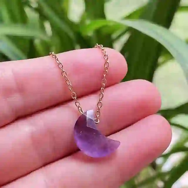 Olivenorma Natural Crystal Moon Cut Stainless Steel Necklace - Amethyst - image 4