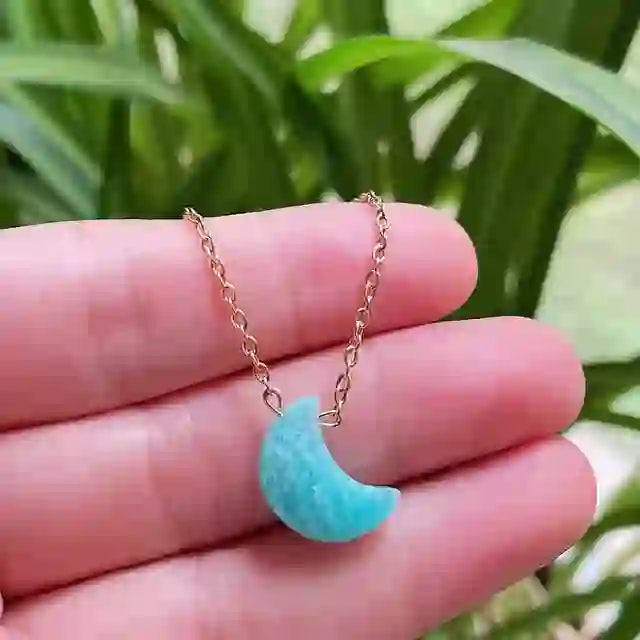 Olivenorma Natural Crystal Moon Cut Stainless Steel Necklace - Amazonite - image 2