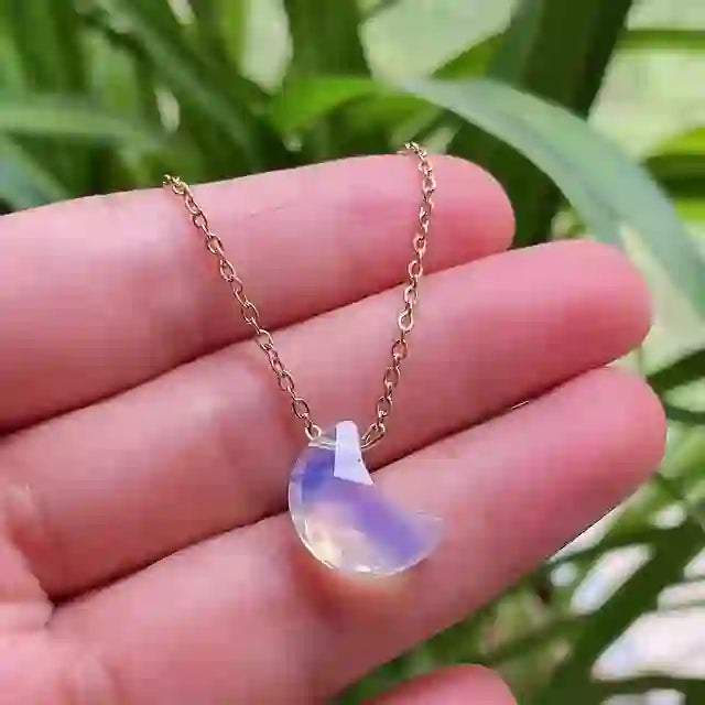 Olivenorma Natural Crystal Moon Cut Stainless Steel Necklace - Opalite - image 14