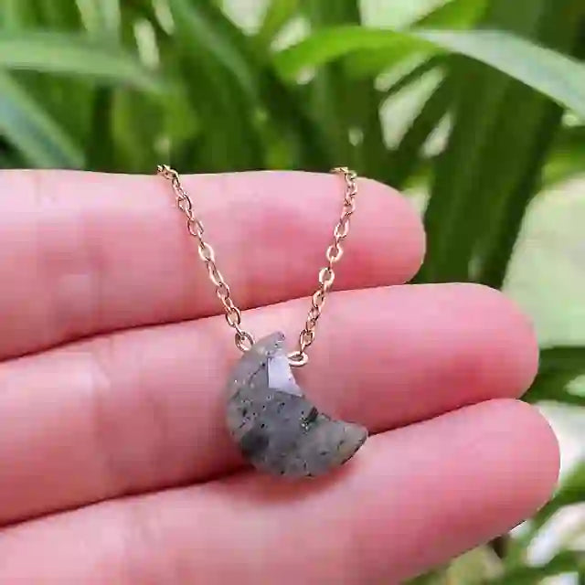 Olivenorma Natural Crystal Moon Cut Stainless Steel Necklace - Labradorite - image 10