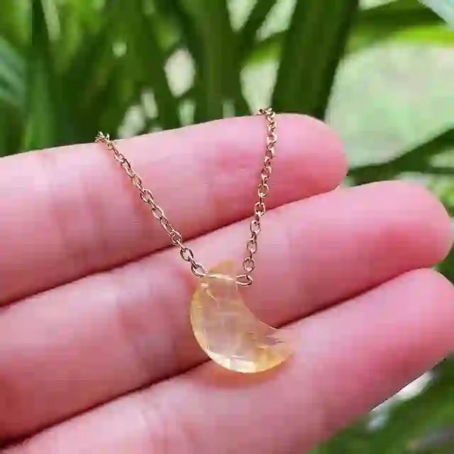 Olivenorma Natural Crystal Moon Cut Stainless Steel Necklace - Citrine - image 6