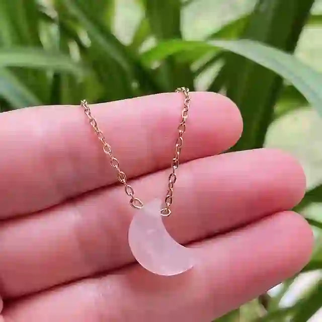 Olivenorma Natural Crystal Moon Cut Stainless Steel Necklace - Rose Quartz - image 18