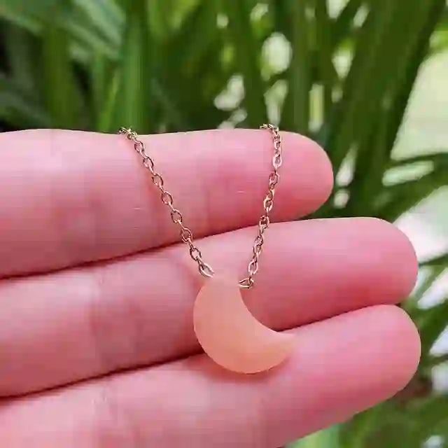 Olivenorma Natural Crystal Moon Cut Stainless Steel Necklace - Pink Opal - image 16