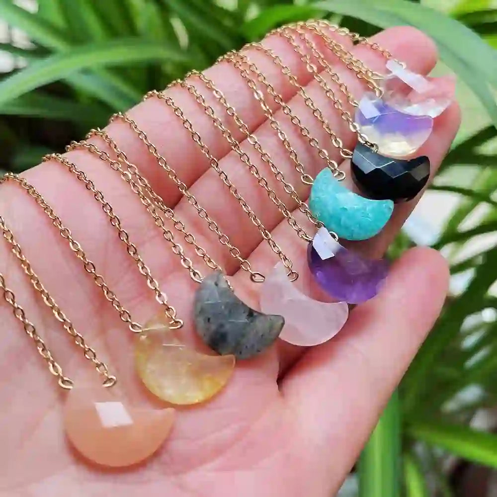 Olivenorma Natural Crystal Moon Cut Stainless Steel Necklace - image 0