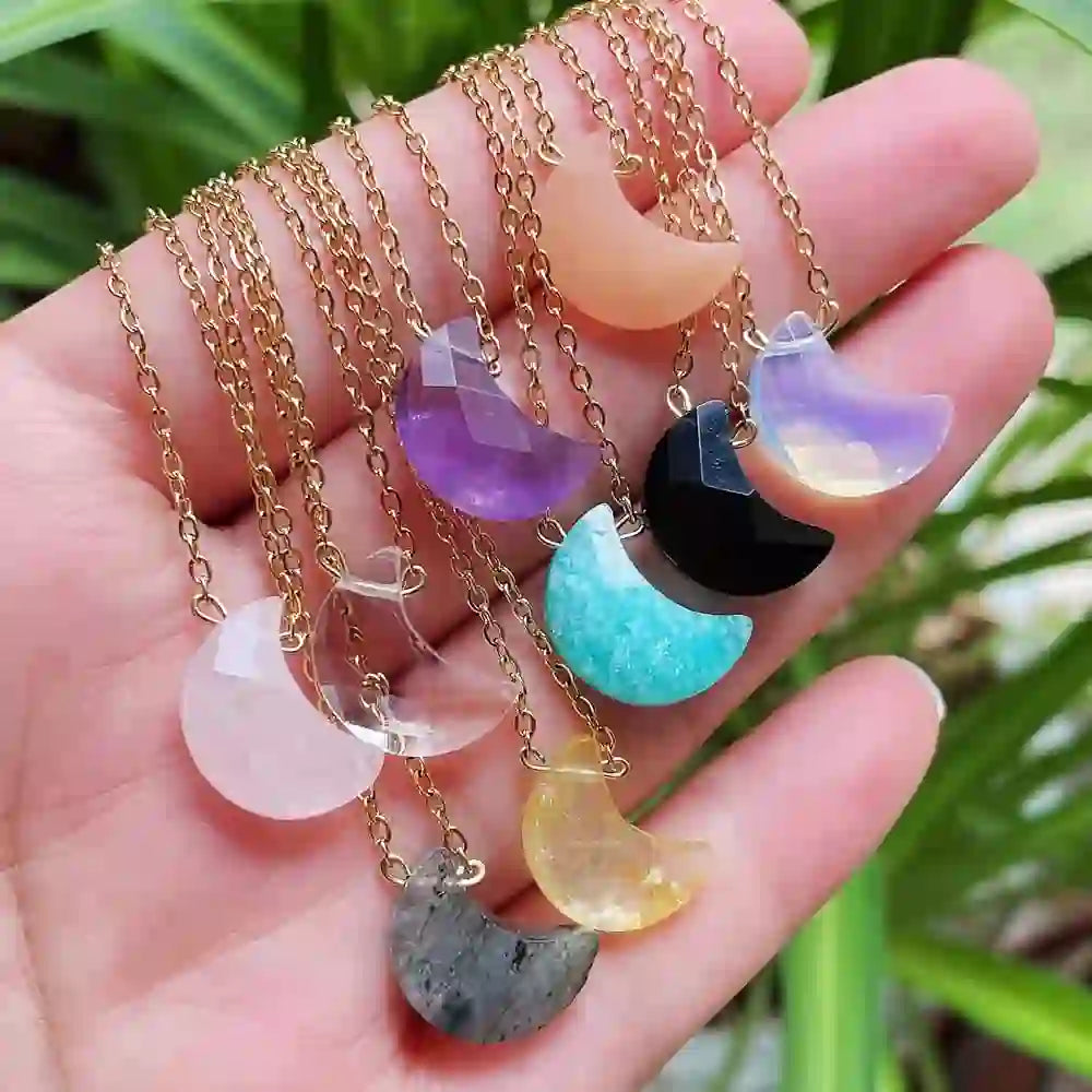 Olivenorma Natural Crystal Moon Cut Stainless Steel Necklace - image 1