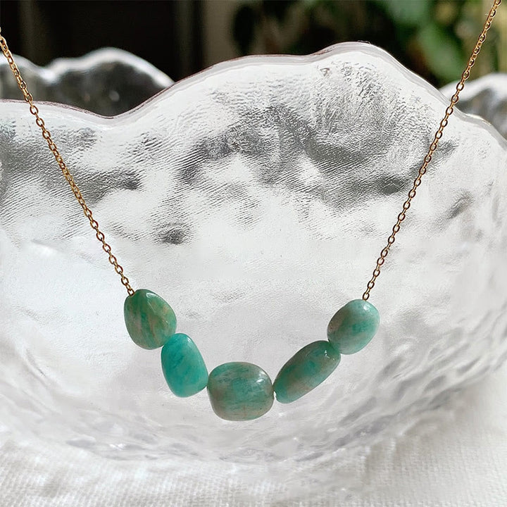 Olivenorma Irregular Natural Stone Beaded Pendant Necklace - Amazonite - Without Gold Beads - image 2