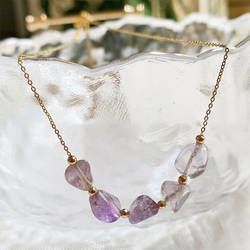 Olivenorma Irregular Natural Stone Beaded Pendant Necklace - Amethyst - With Gold Beads - image 4