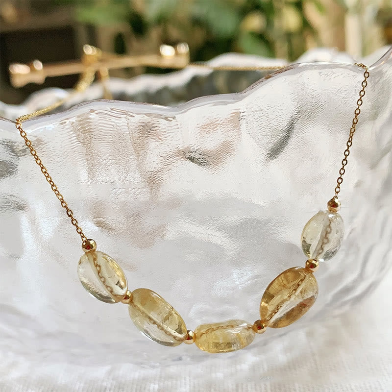 Olivenorma Irregular Natural Stone Beaded Pendant Necklace - Citrine - With Gold Beads - image 13