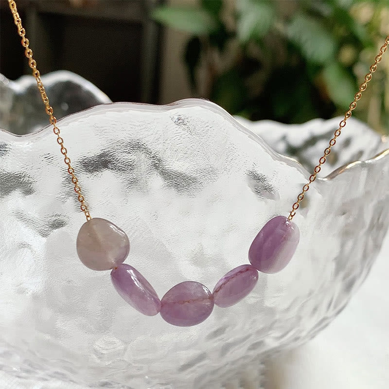 Olivenorma Irregular Natural Stone Beaded Pendant Necklace - Lepidolite - Without Gold Beads - image 23