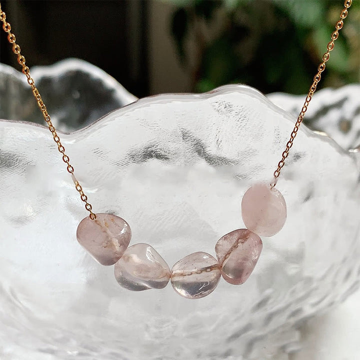 Olivenorma Irregular Natural Stone Beaded Pendant Necklace - Rose Quartz - Without Gold Beads - image 32