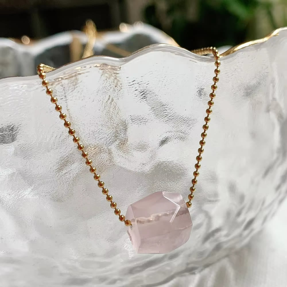 Olivenorma Natural Crystal Square Roller Cut Pendant Necklace - Rose Quartz - image 9