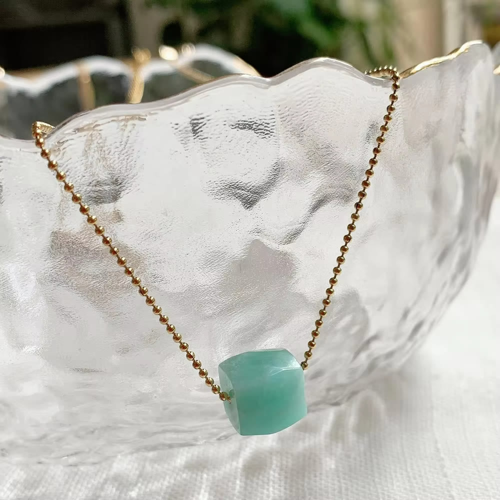 Olivenorma Natural Crystal Square Roller Cut Pendant Necklace - Amazonite - image 1