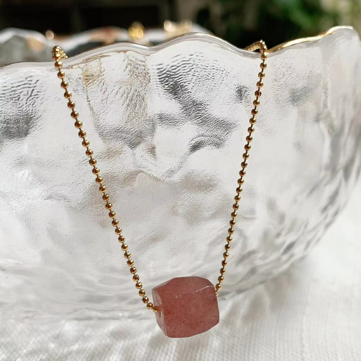 Olivenorma Natural Crystal Square Roller Cut Pendant Necklace - Strawberry Quartz - image 11
