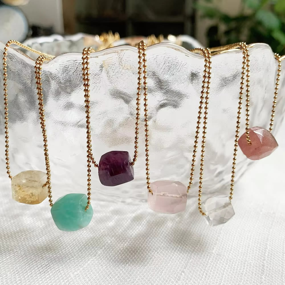 Olivenorma Natural Crystal Square Roller Cut Pendant Necklace - image 0