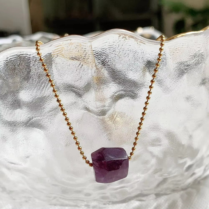 Olivenorma Natural Crystal Square Roller Cut Pendant Necklace - Amethyst - image 3
