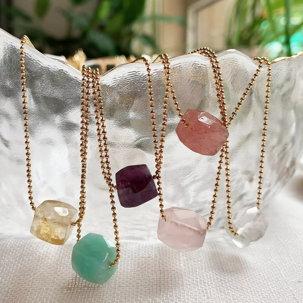 Olivenorma Natural Crystal Square Roller Cut Pendant Necklace - image 13