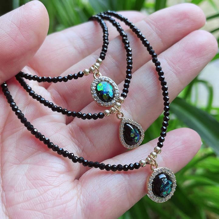 Olivenorma Green Opal Pendant Obsidian Beaded Necklace - image 0