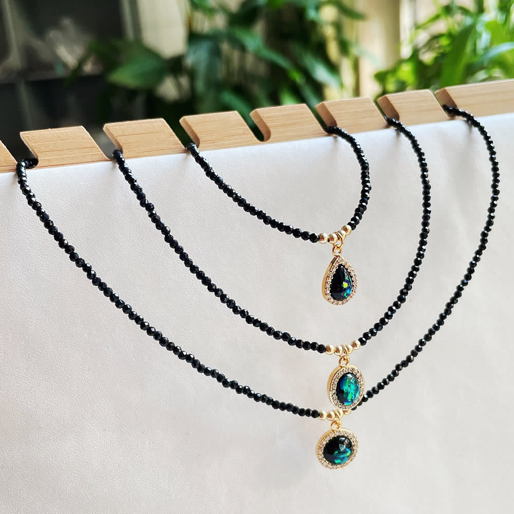 Olivenorma Green Opal Pendant Obsidian Beaded Necklace - image 7