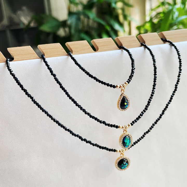 Olivenorma Green Opal Pendant Obsidian Beaded Necklace - image 7