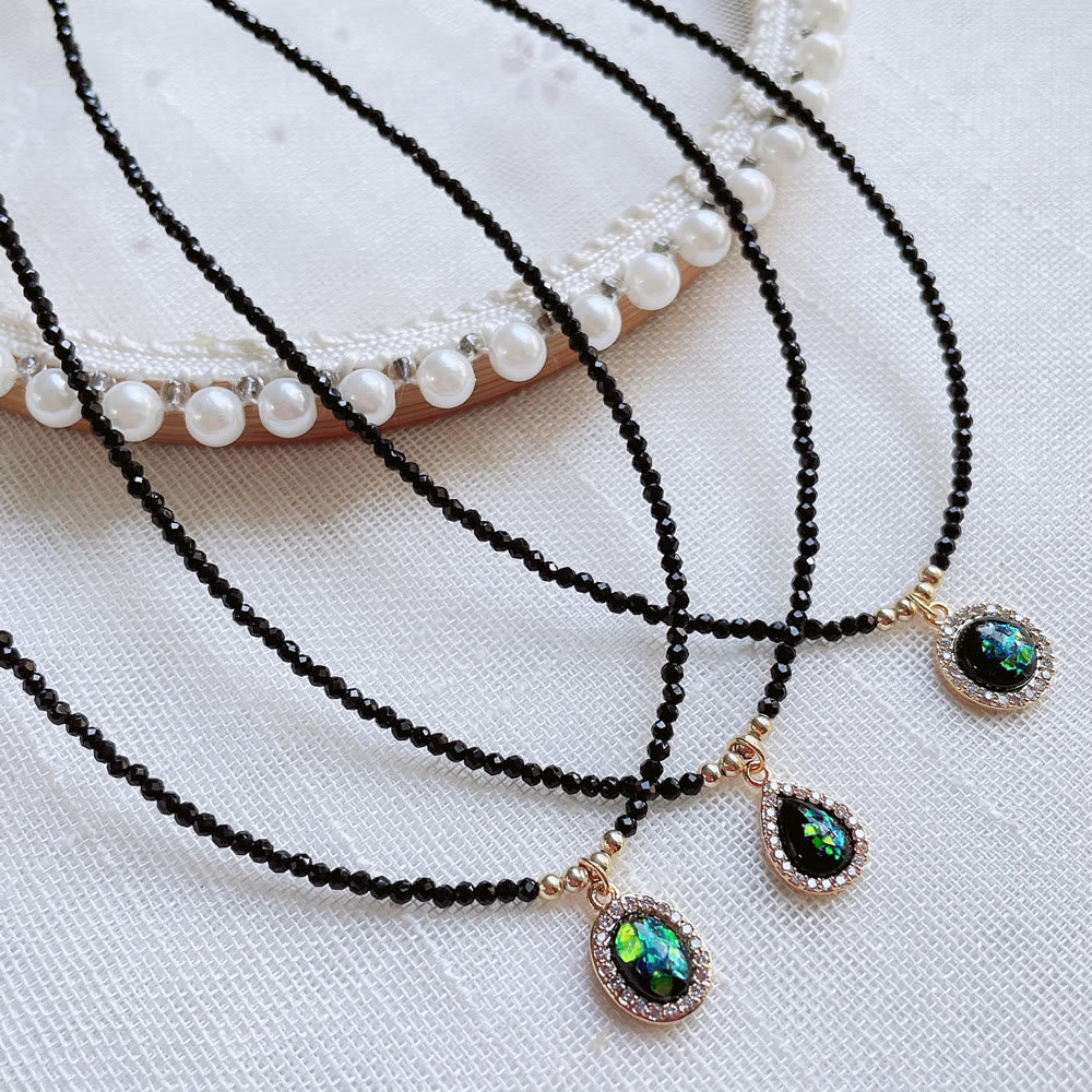 Olivenorma Green Opal Pendant Obsidian Beaded Necklace - image 8